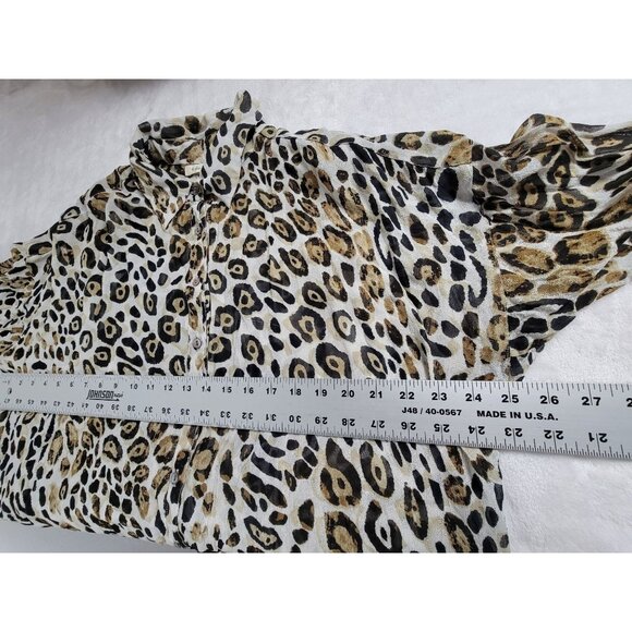 Kyla Seo Womens Leopard Print Button-Up Tunic Dress/Top Large Long Sleeve Brown - Picture 8 of 9